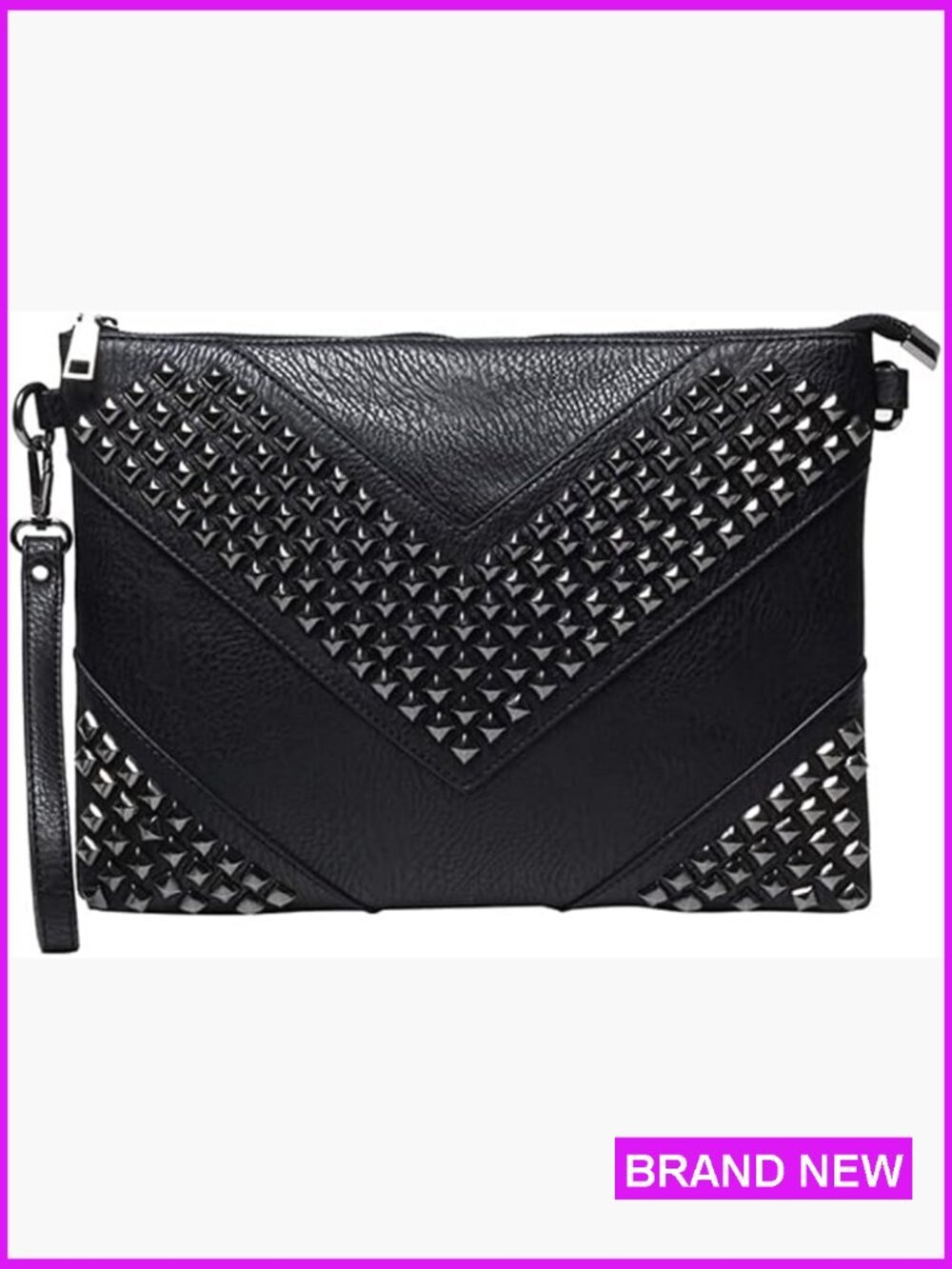 Oversized Envelope Clutch Purse Studded Rivet Punk Crossbody Shoulder Bag